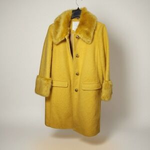 Kate Spade NY Glitzy Ritzy Wool Faux Fur Trim Coat Size 10 Yellow Roasted Maize